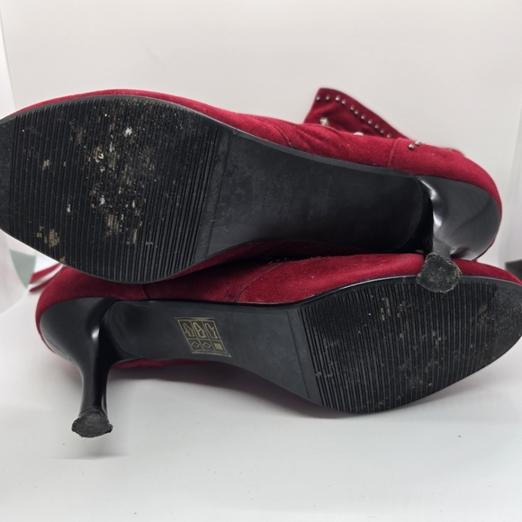 Midnight Velvet Women's Vintage Deep Red Suede Velvet Ankle Heeled Boots 10M - Picture 8 of 16